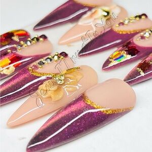 Fall Fantasy Press on Nails Stiletto and Gold Nail Art Set